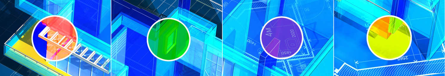 Series of 4 Circles Showing a High-Performance Home