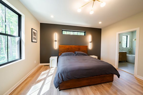 Woodhaven custom home Circleville Ohio primary bedroom with modern design